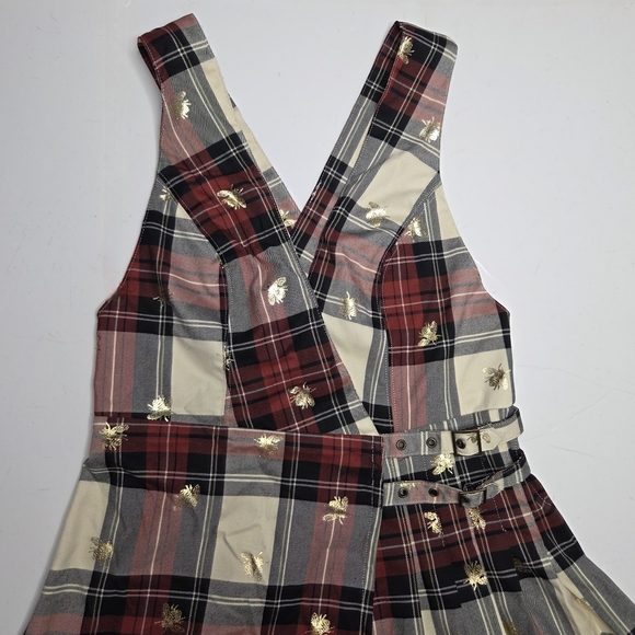 Urban Outfitters Plaid Bee Wrap Dress Jumper Size M Pleated Punk Goth Academia - Picture 2 of 11